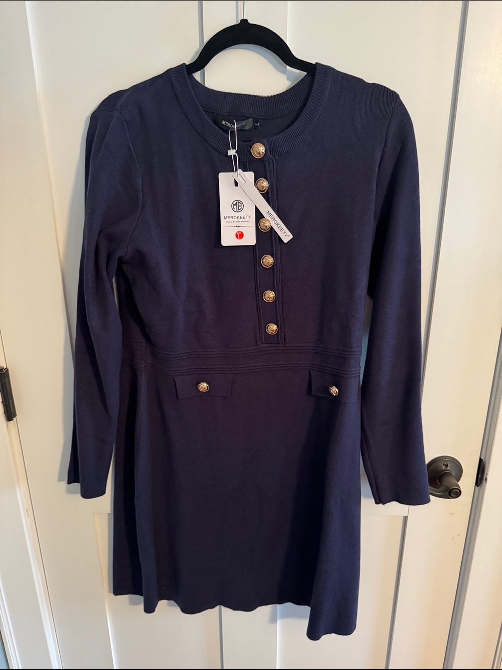 Merokeety Navy Long-Sleeve Button-Front  heavy dress size large